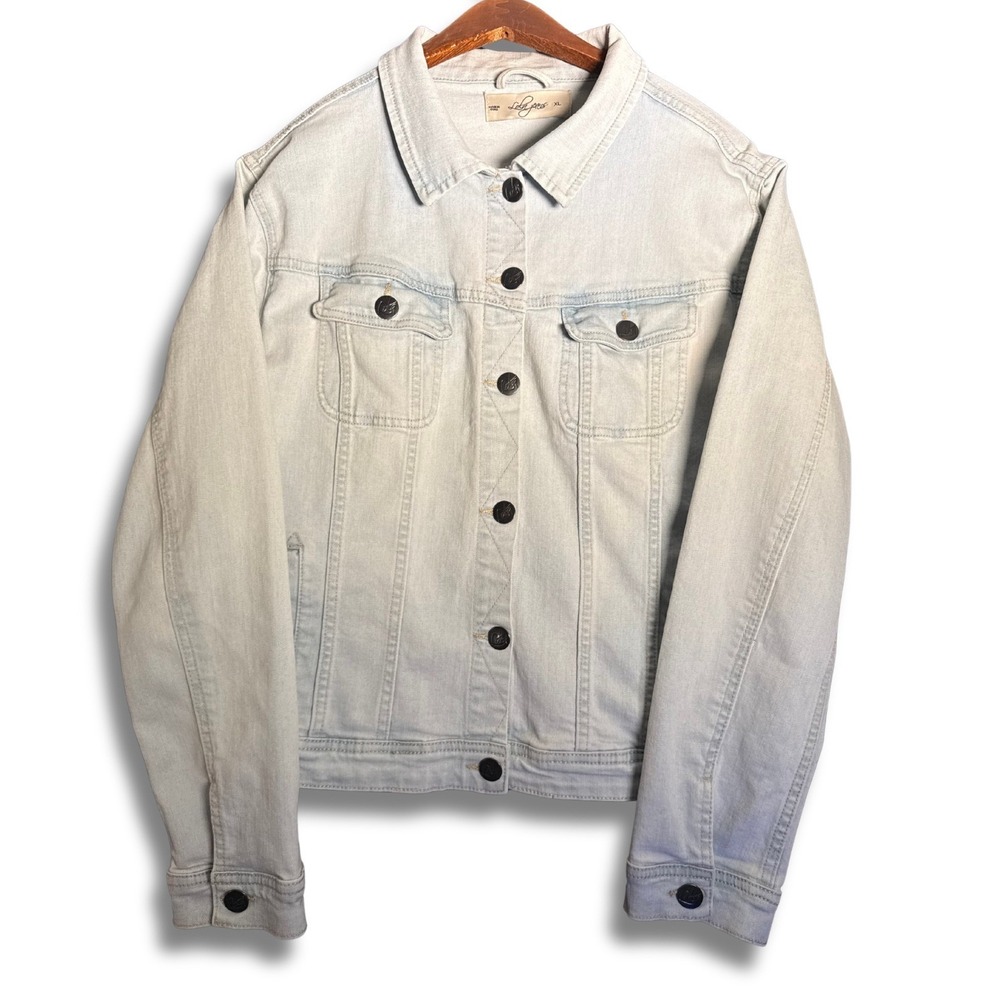 Lola Jeans Gabriella-BCH Light Wash Denim Trucker Jacket Women XL Blue Stretch